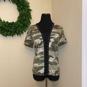 Forever 21 Camoflouge Lace Up Shirt